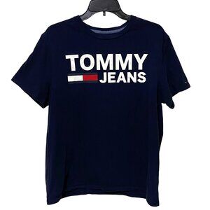 Tommy Jeans Spell Out T-Shirt M Navy Blue Preppy Logo Pop‎ Culture Patriotic Y2K